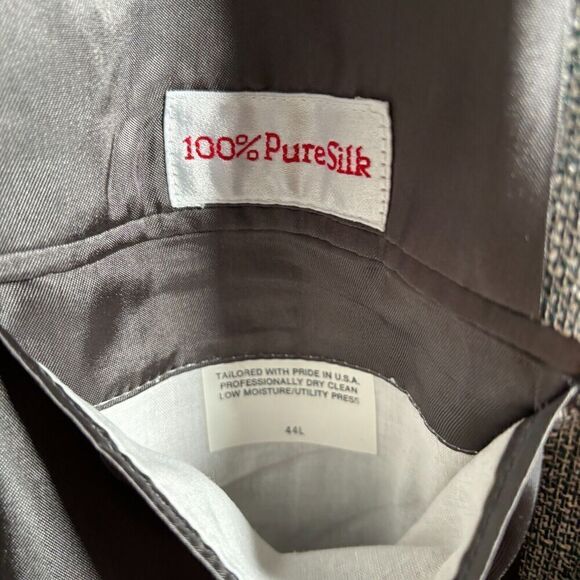 Christian Brooks 100% Silk Gray Blazer Suit Jacket 44 L Tweed 2 Button Pocket US - Picture 6 of 10